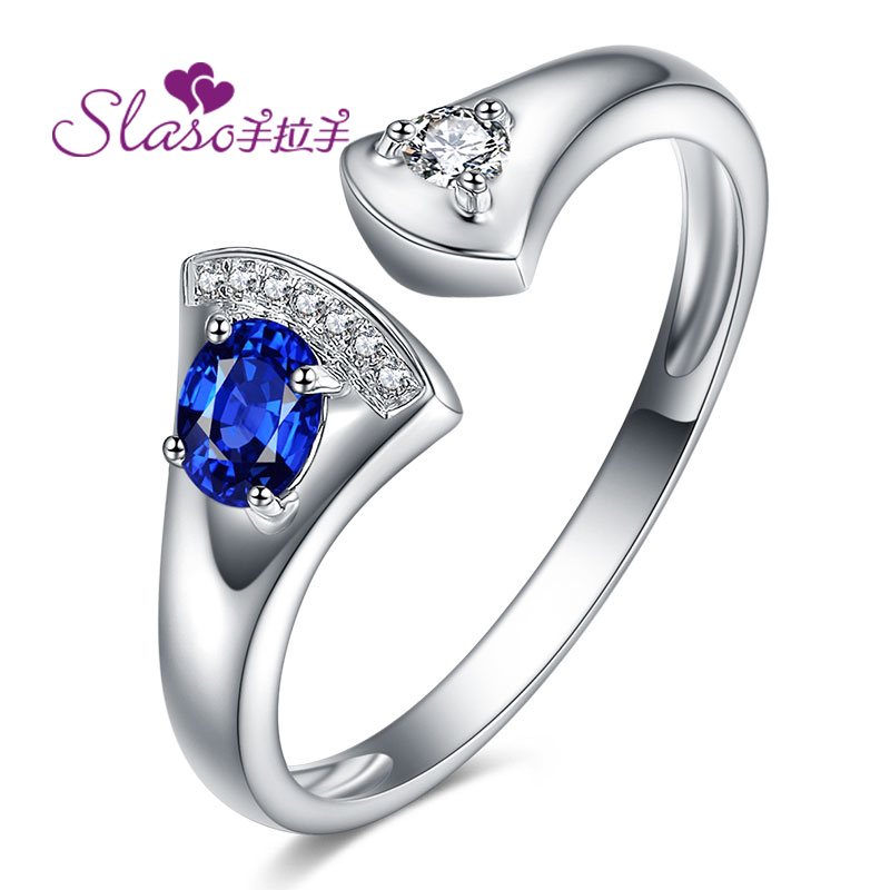 手拉手珠宝18K白金钻石戒指岁月的优雅蓝宝石戒指女款
